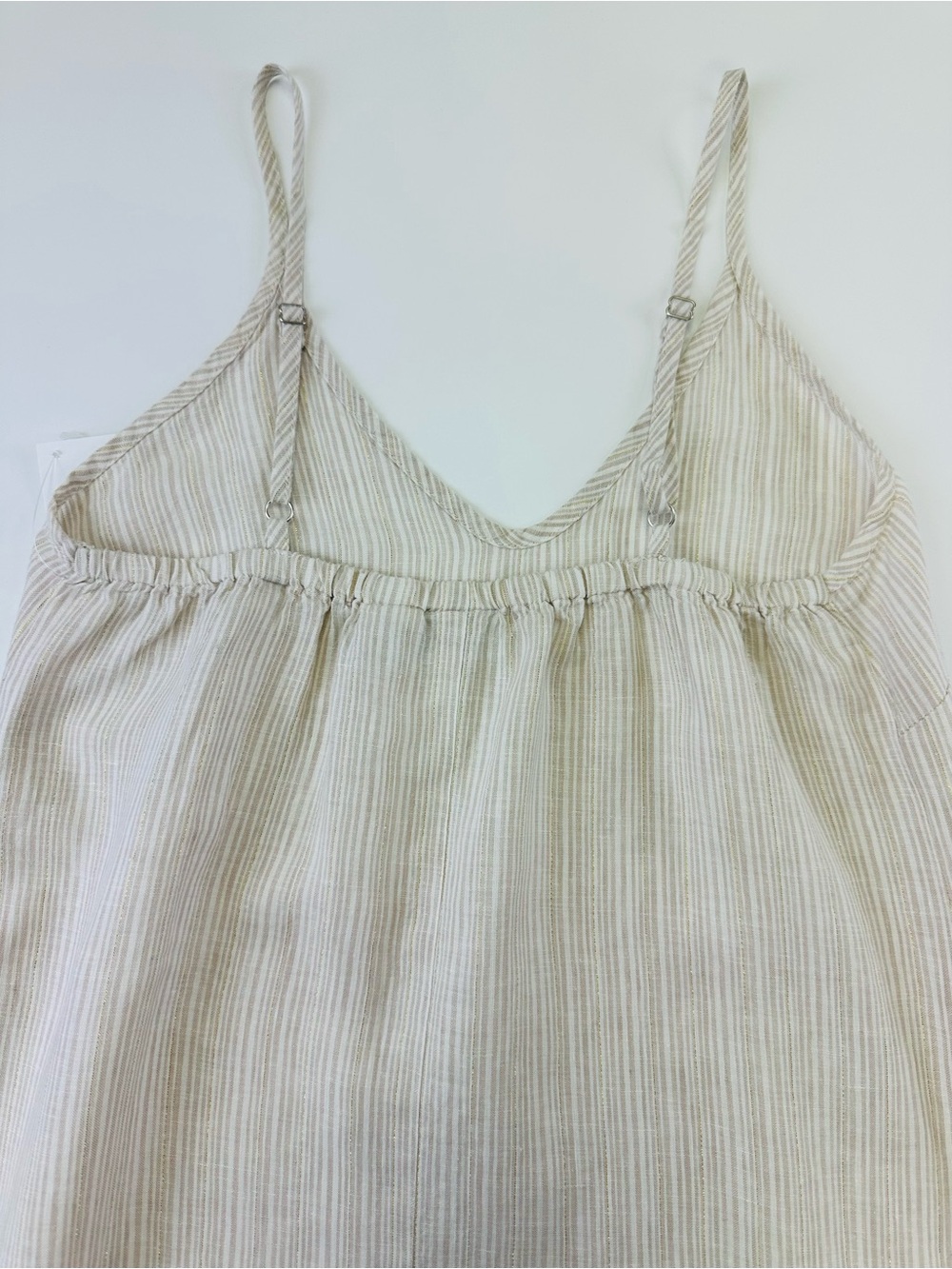 White Linen Maxi Slip Dress Gold Thread Antibes Blanc Small Resort - Picture 5 of 10